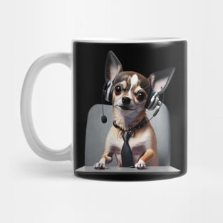 chihuahua at a call center Mug